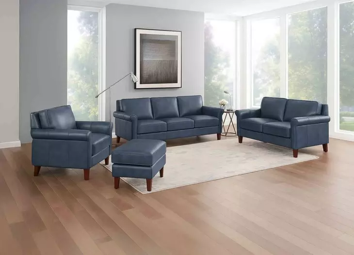 Lachlan Navy Leather Living Room Set