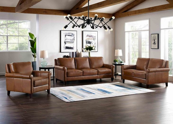 Lachlan Pecan Leather 60" Loveseat