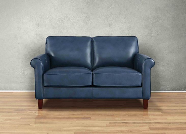 Lachlan Navy Leather 60" Loveseat