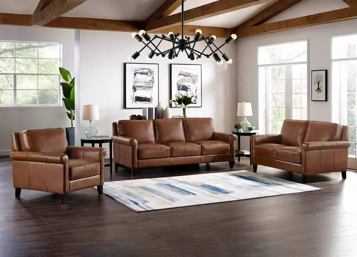 Lachlan Pecan Leather 84" Sofa