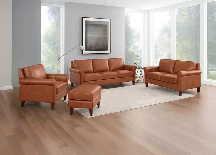Lachlan Nutmeg Leather Living Room Set