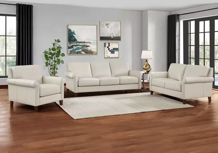 Lachlan Vanilla Leather 84" Sofa
