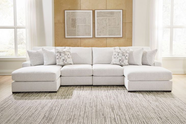 Kendrie Chalk Performance Fabric 4 Piece Modular Double Chaise Sectional