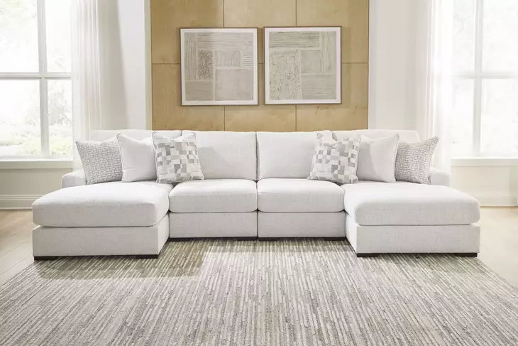 Wynncroft Manor Chalk Performance Fabric 4 Piece Modular Double Chaise Sectional
