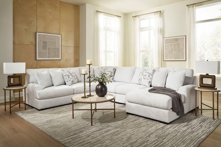 Kendrie Chalk Performance Fabric 5 Piece Modular Sectional with RAF Chaise