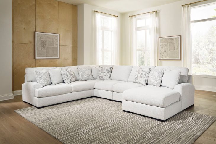 Kendrie Chalk Performance Fabric 5 Piece Modular Sectional with RAF Chaise