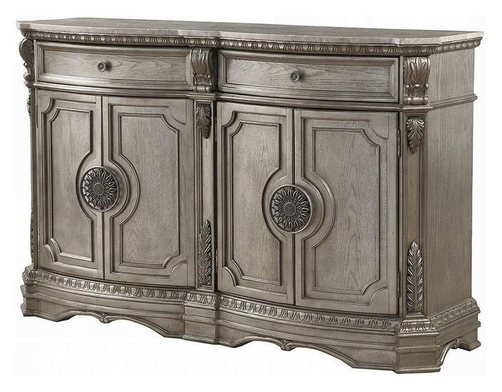 Northville Antique Silver 4 Door Marble Top Server