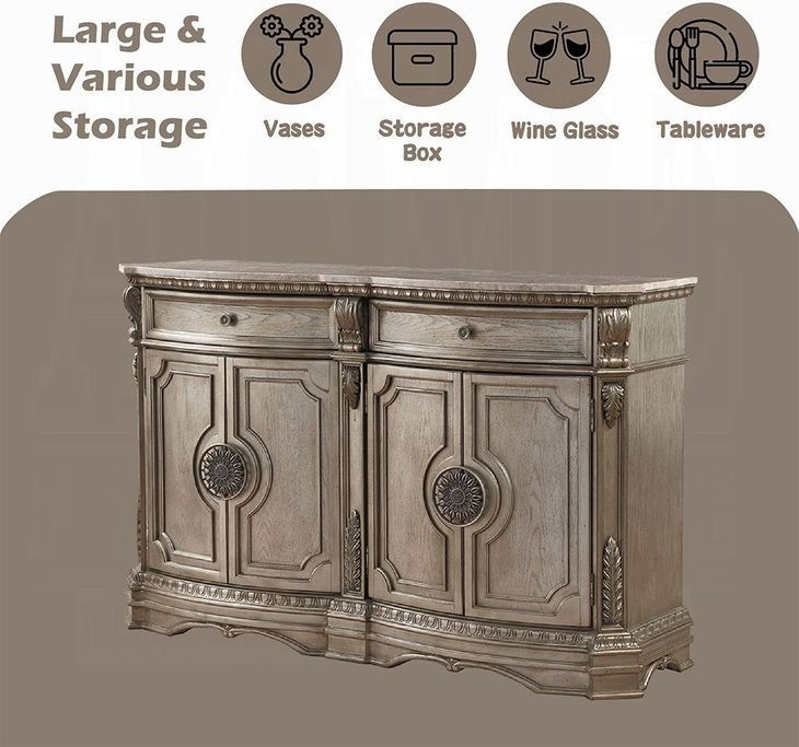 Northville Antique Silver 4 Door Marble Top Server