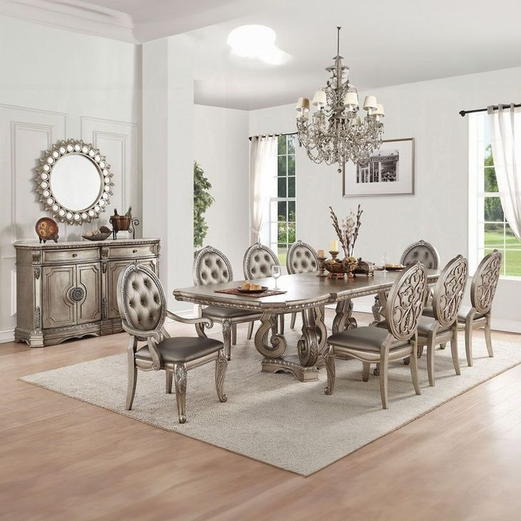 Northville Antique Silver 4 Door Marble Top Server