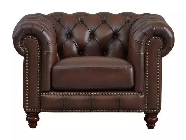 Waverly Caramel Leather Upholstered Accent Chair with Nailhead Trim