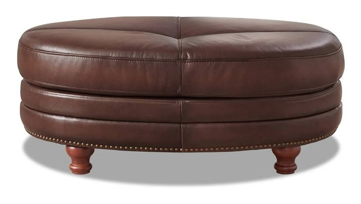Bexley Caramel Leather Upholstered Oval Ottoman with Nailhead Trim