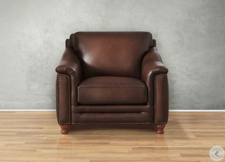 Bexley Caramel Leather Upholstered Accent Chair with Nailhead Trim