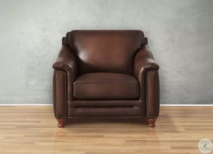 Bexley Caramel Leather Upholstered Accent Chair with Nailhead Trim