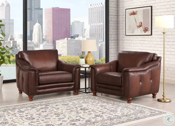 Bexley Caramel Leather Upholstered Accent Chair with Nailhead Trim