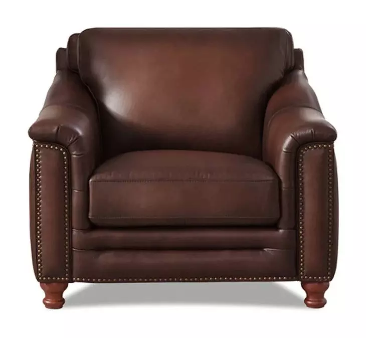 Bexley Caramel Leather Upholstered Accent Chair with Nailhead Trim