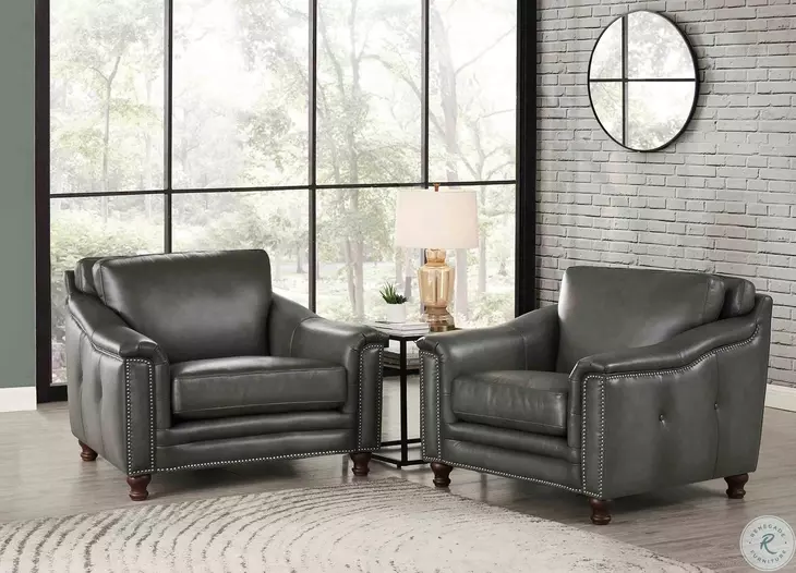 Bexley Ash Leather Upholstered Accent Chair with Nailhead Trim