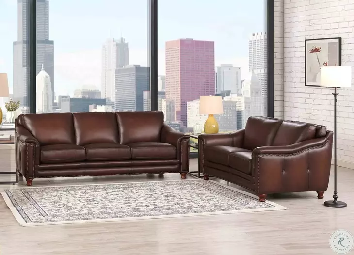 Bexley Caramel Leather 67" Loveseat with Nailhead Trim