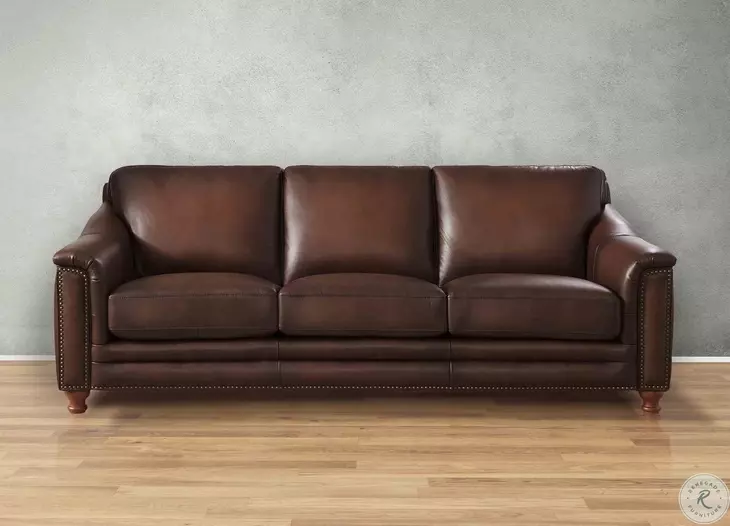 Bexley Caramel Leather 92" Sofa with Nailhead Trim
