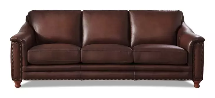 Bexley Caramel Leather 92" Sofa with Nailhead Trim