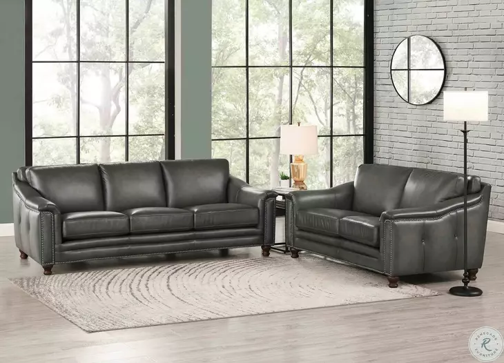 Bexley Ash Leather 92" Sofa with Nailhead Trim