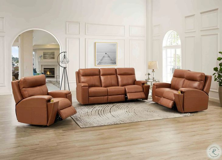 Varden Nutmeg Leather Zero Gravity Power Reclining Living Room Set with Power Headrest