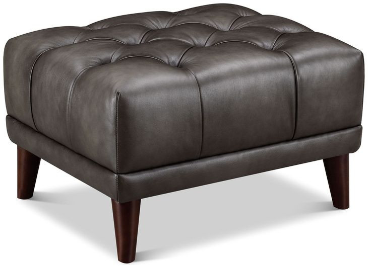Trix Ash Gray Leather Upholstered Rectangular Ottoman