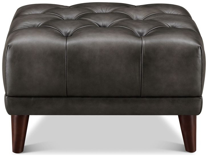Trix Ash Gray Leather Upholstered Rectangular Ottoman