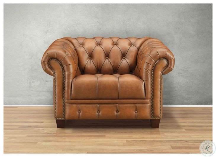 Haworth Saddle Leather Upholstered Accent Chair with Nailhead Trim