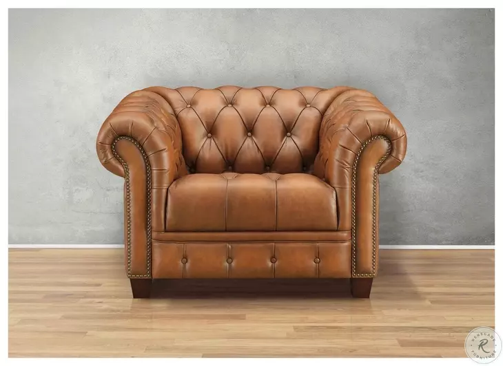 Haworth Saddle Leather Upholstered Accent Chair with Nailhead Trim