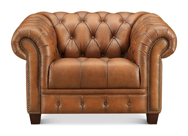 Haworth Saddle Leather Upholstered Accent Chair with Nailhead Trim