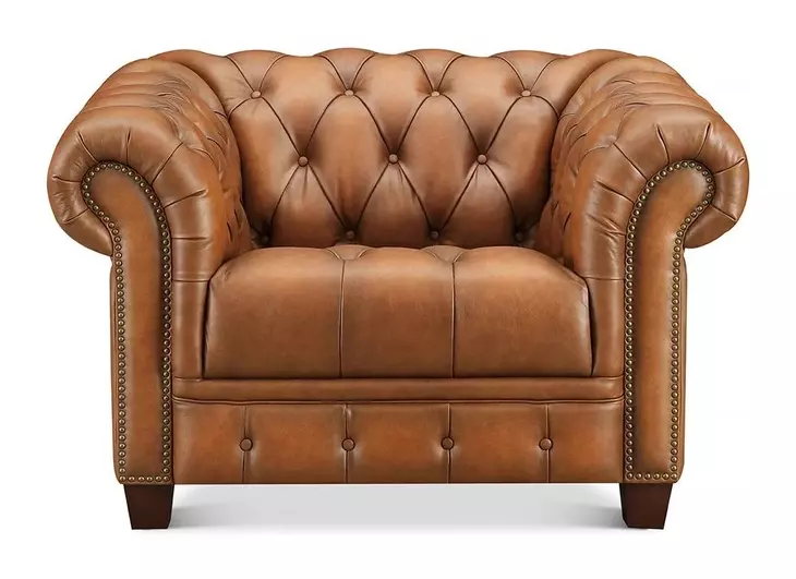 Haworth Saddle Leather Upholstered Accent Chair with Nailhead Trim