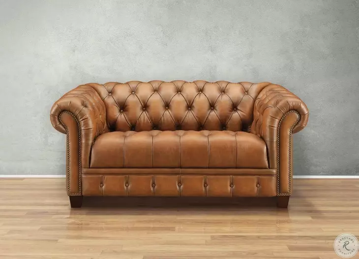 Haworth Saddle Leather 69" Loveseat with Nailhead Trim