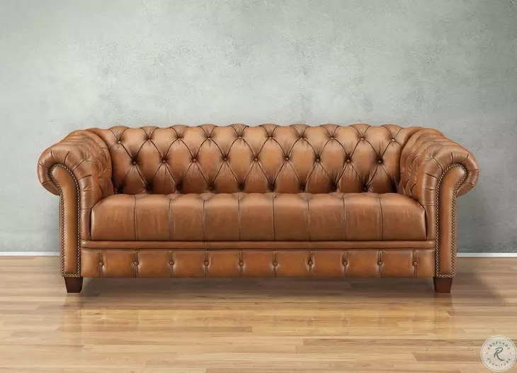 Haworth Saddle Leather 88" Sofa with Nailhead Trim