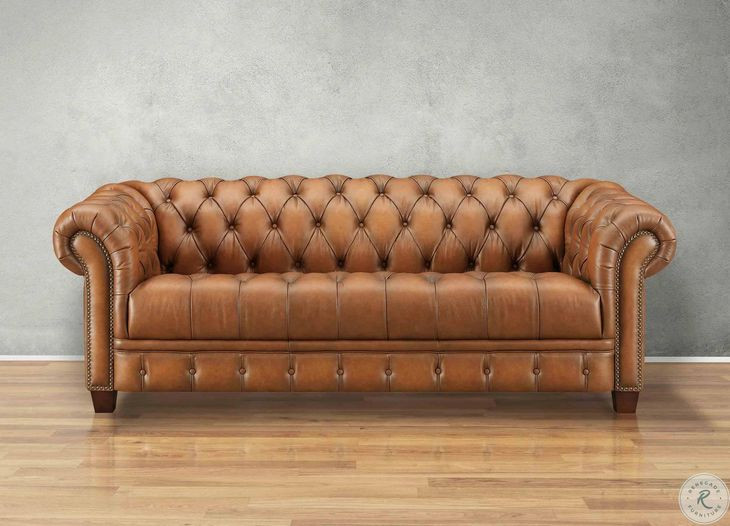 Haworth Saddle Leather Living Room Set with Nailhead Trim