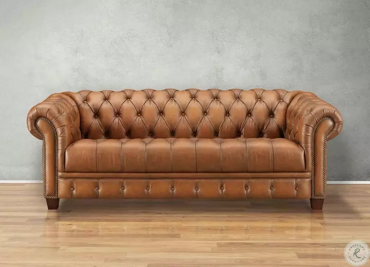 Haworth Saddle Leather Living Room Set with Nailhead Trim