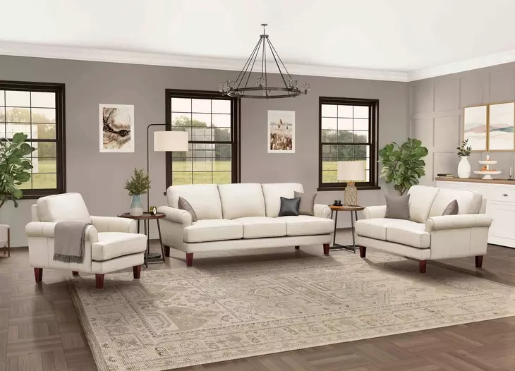 Soleil Vanilla Leather Living Room Set