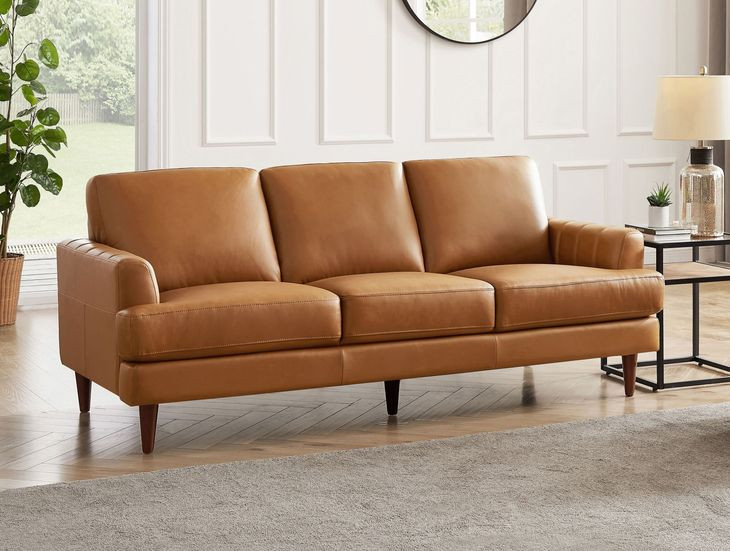 Ada Cognac Brown Leather 80" Sofa