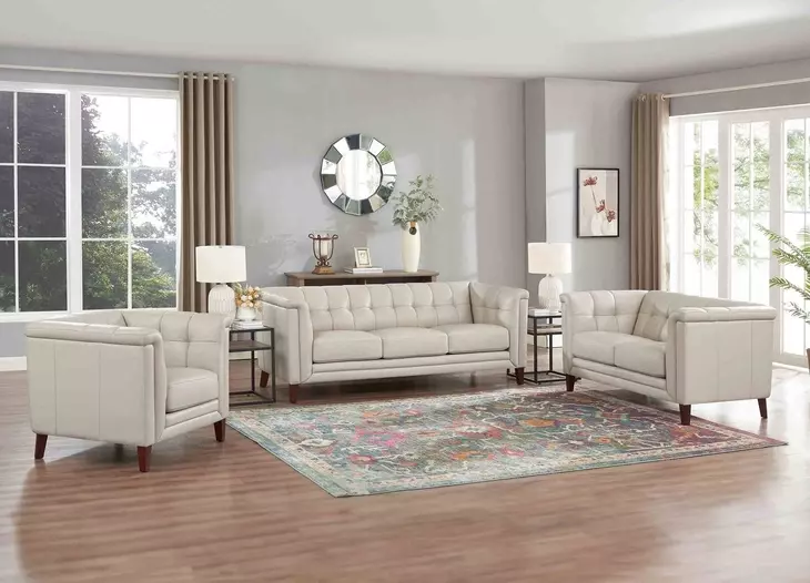 Elric Vanilla Leather Living Room Set