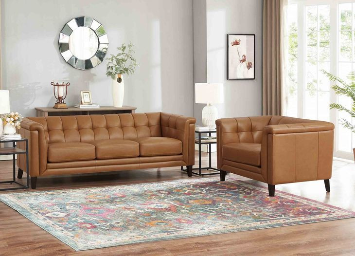 Elric Cognac Leather Upholstered Accent Chair