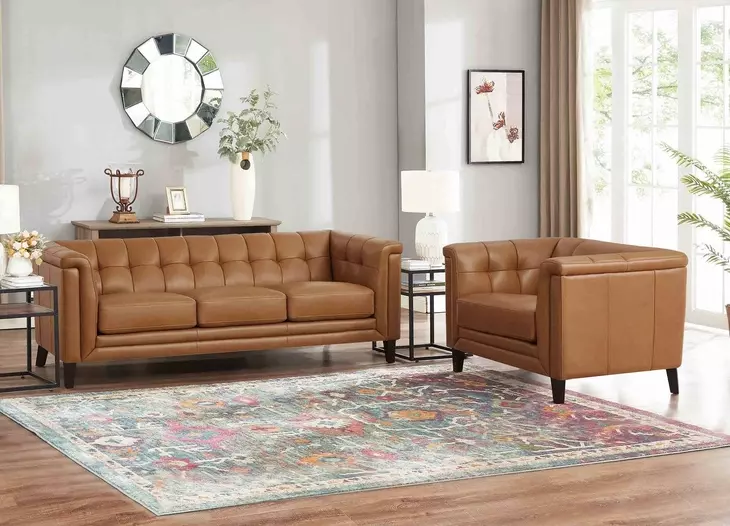 Elric Cognac Leather Upholstered Accent Chair