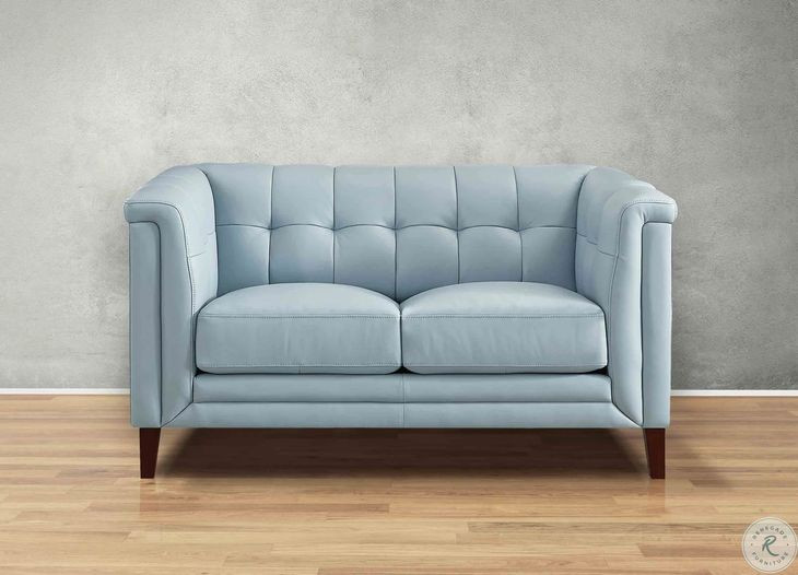 Elric Spa Blue Leather 62" Loveseat