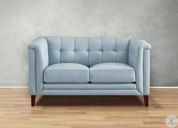 Elric Spa Blue Leather 62" Loveseat