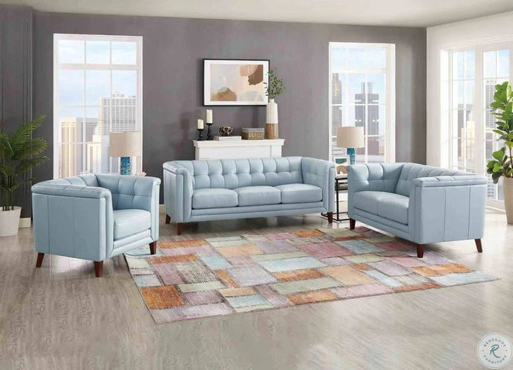 Elric Spa Blue Leather 62" Loveseat