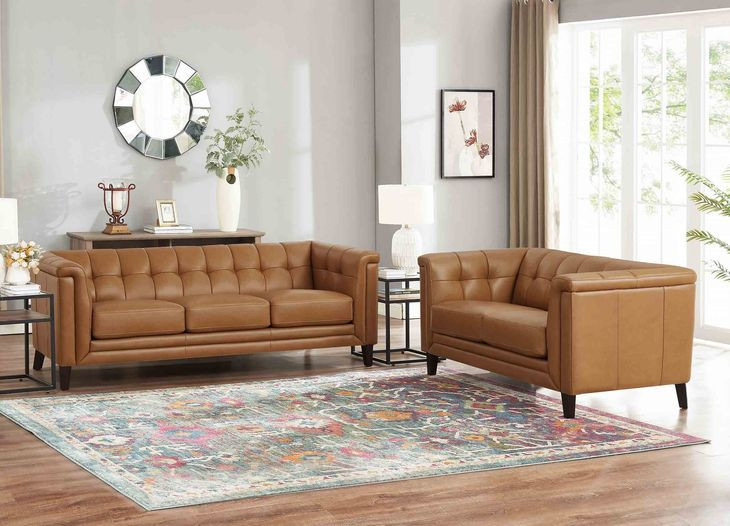 Elric Cognac Leather 62" Loveseat