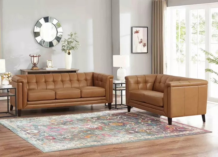 Elric Cognac Leather 62" Loveseat
