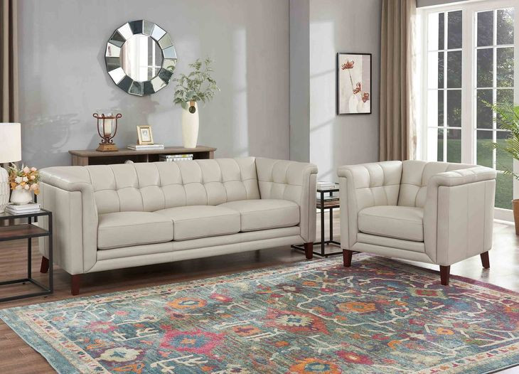 Elric Vanilla Leather 84" Sofa