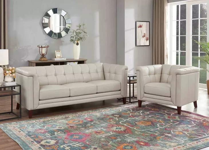 Elric Vanilla Leather 84" Sofa