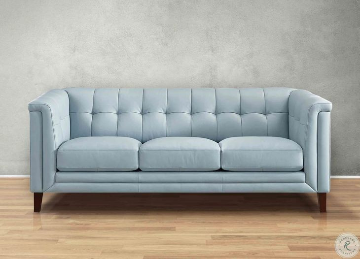 Elric Spa Blue Leather 84" Sofa