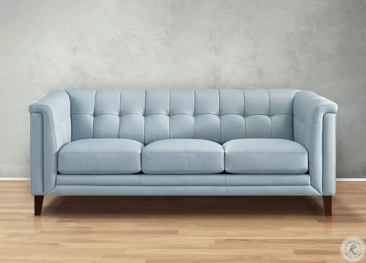 Elric Spa Blue Leather 84" Sofa