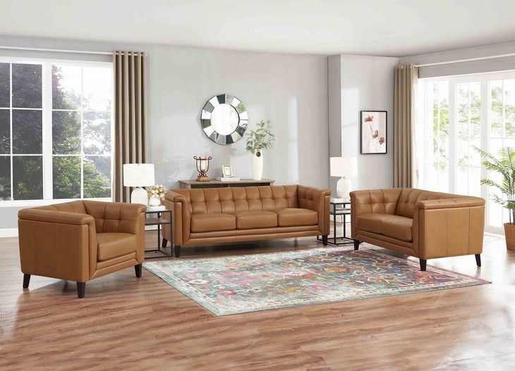 Elric Cognac Leather Living Room Set